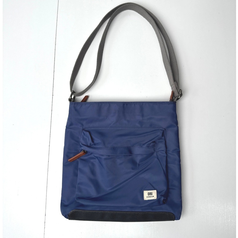 Ori London Blue Nylon Crossbody Messenger Bag Adjustable Strap Slim Travel - Picture 2 of 11